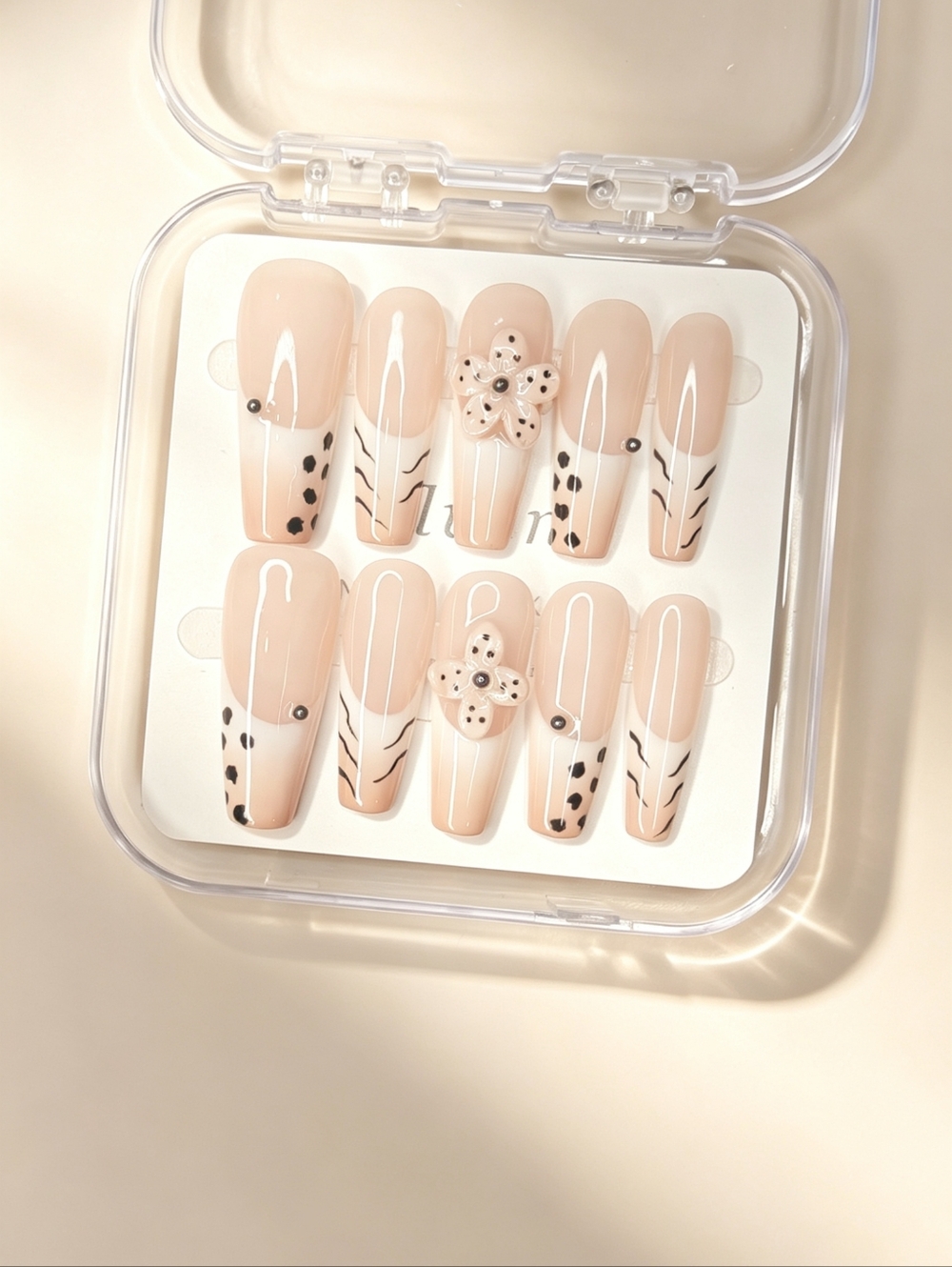 Nude and Brown French Tips Handmade Press On Nails Long Coffin